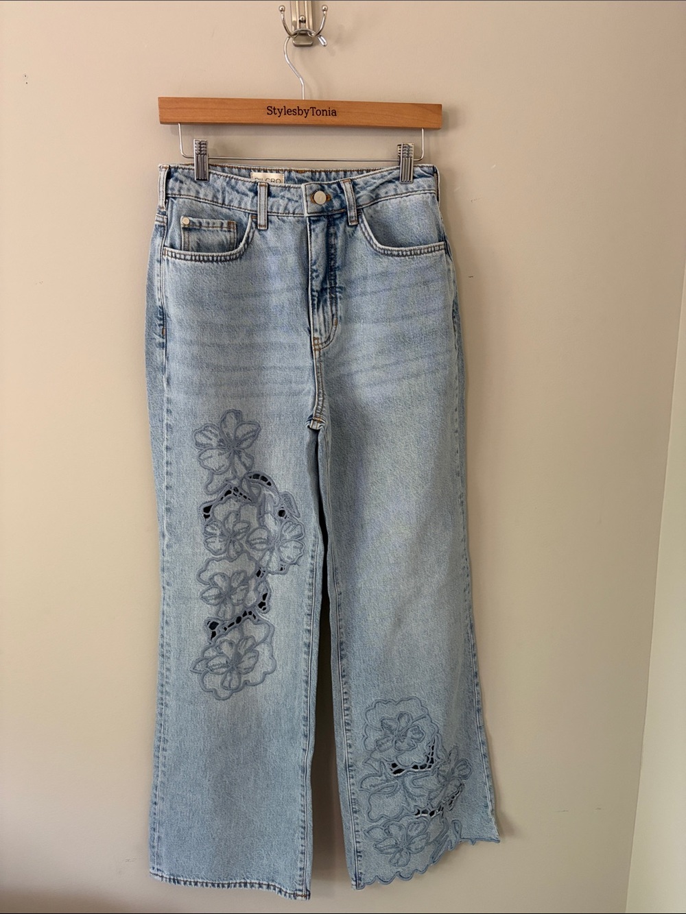 Anthropologie Pilcro Austyn High Rise Wide Leg Embroidered Jeans Sz 28 NEW - Picture 5 of 15